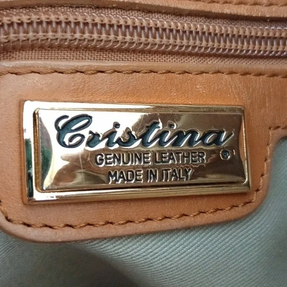 Cristina Italy real leather drawstring bucket bag with strap Black Brown - Picture 15 of 16